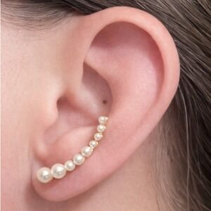 T+J Designs Gold Tone Faux Pearl Ear Climber Earrings *NEW*